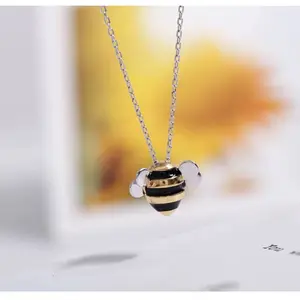 925 Sterling Silver Gold-Plated Enamel Bee Pendant Necklace | Cute Animal Design Jewelry for Women