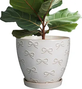 Pots for  10 Inch - Ceramic Planter Large  Pot for Indoor  Outdoor Round Flower Pot with Drainage Hole and Saucer Home Garden Decor White