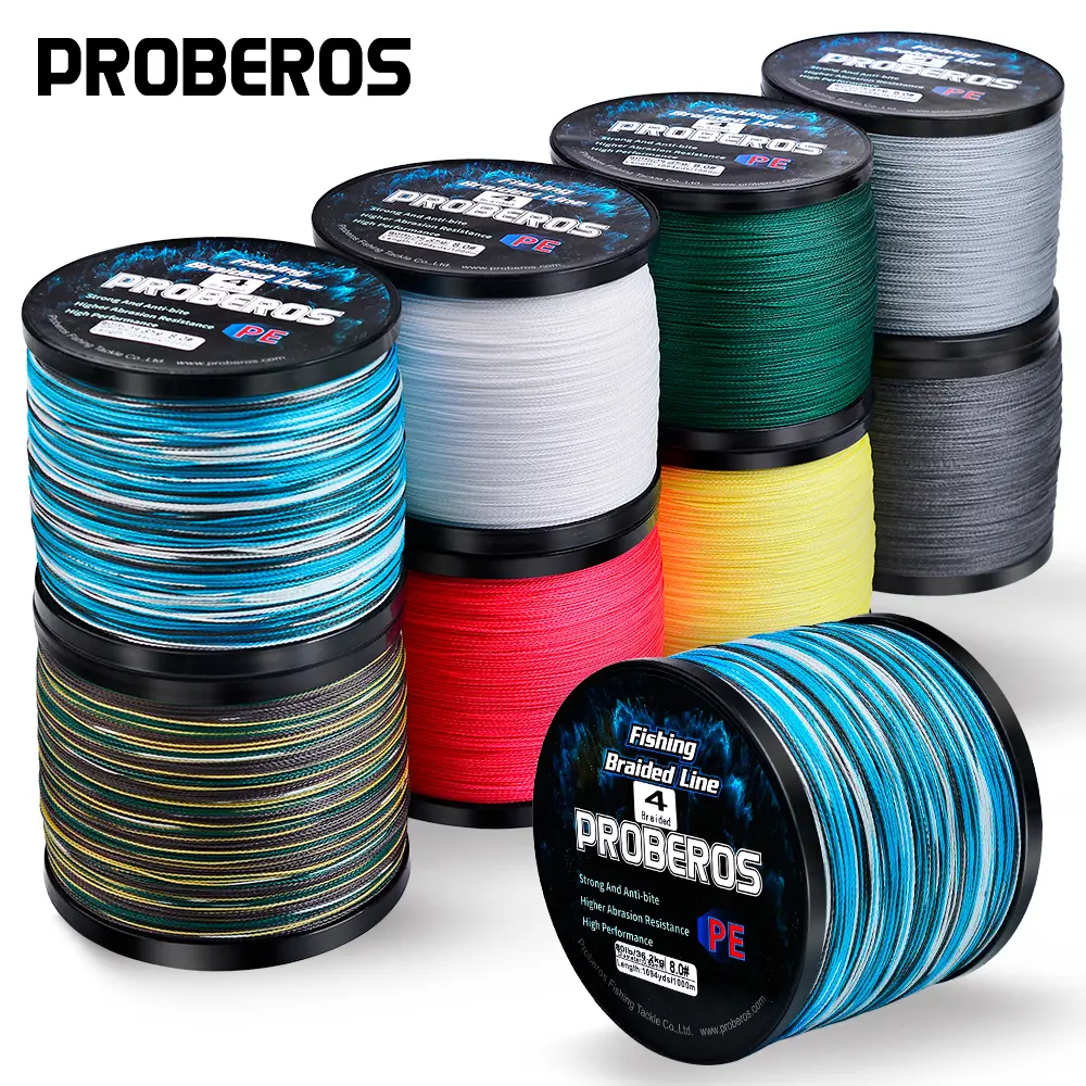 PROBEROS 4 Strands PE Braided Fishing Line 1000m Multi Color 6LB-80LB Wear Resistant Saltwater Freshwater Universal Fishing Line 4-Braid