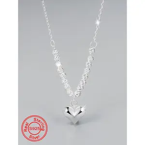 925 Sterling Silver Heart Shaped Pendant Necklace for Women & Girls, Fashion Jewelry for Party, Daily Decor, Trendy All-match & Exquisite Jewelry for Birthday Gift