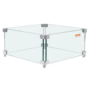 fathersdaygift VEVOR Gas Fire Pit Wind Guard for Square Fire Table, 15x 15x 7 inch Clear Tempered Wind Guard for Firepits, 0.31 inch Thick Square Glass Shield, Glass Panel with Hard Corner Bracket Feet