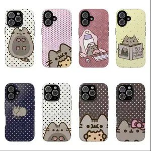 Pusheen The Cat Phone Case, Polka DotShockproof Case Cover Compatible With iPhone16 15 14 13 12 11 Pro Max Galaxy S25 S24 S23 S22Ultra, Gift For Christmas