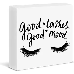 Lash Beauty Room Sign Decor Good Lashes Good Mood Wood Block Sign Gifts for Lash Tech Artist Esthetician 5x5inch