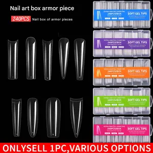 Transparent Full Cover XXXL Nail Tips, 240Pcs/Box 12 Sizes, Extra Long Almond/Stiletto/Ballerina/Square Oval Fake Nails，French Full Cover Transparent Soft Gel Tips Salon Tools
