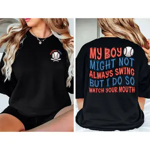 Baseball Mama' Double-sided Funny Print T-shirt American Sports Mom Style Casual Top