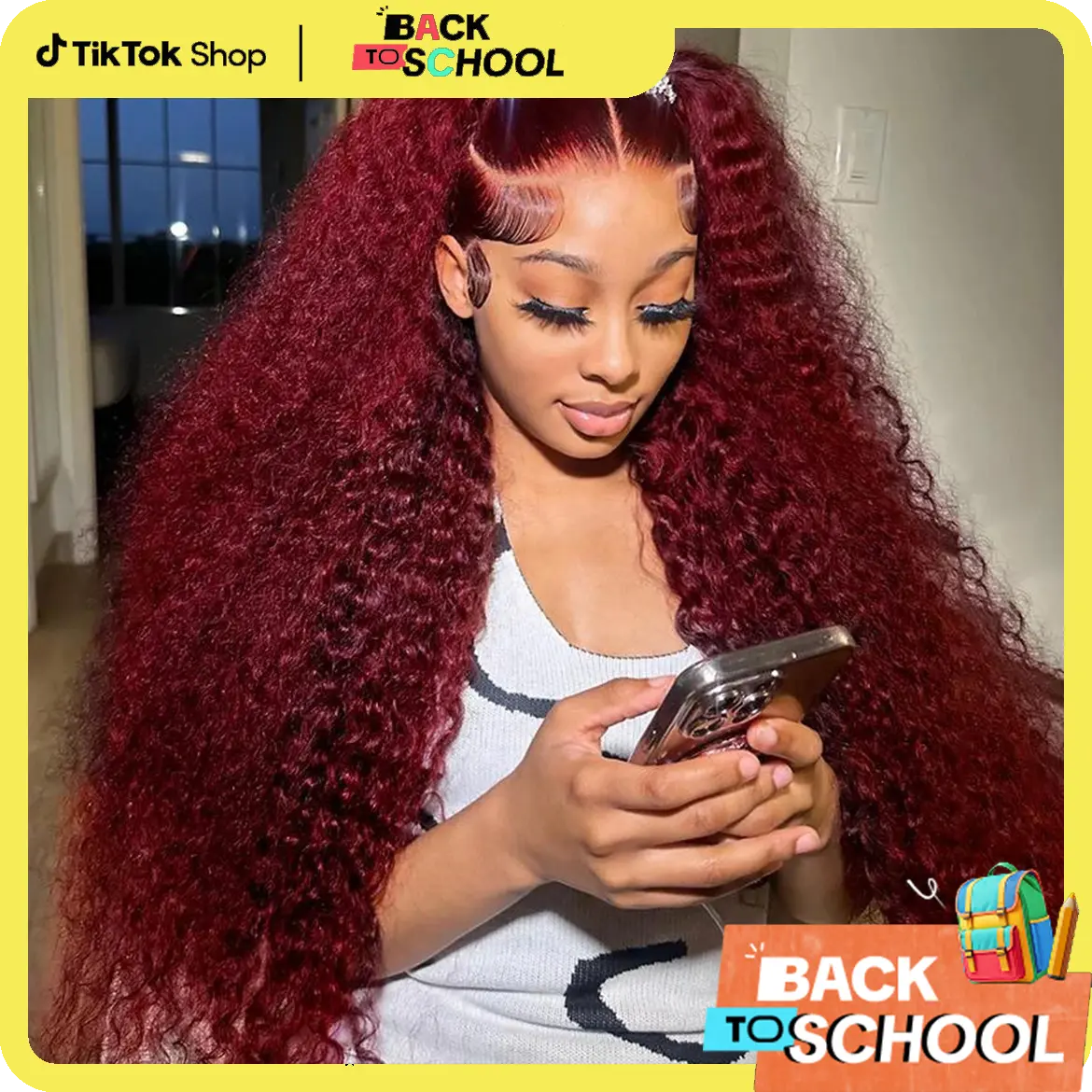 STERLY 200% Density Burgundy / Natural Color 13x6 Lace Frontal Human Hair Deep Wave Wig Ombre Color Water Wave Wig 99J Curly Wigs #FB30 Highlight Pre Plucked Pre Cut Beginner Friendly Wig #TikTokShopBackToSchool#SohoChic