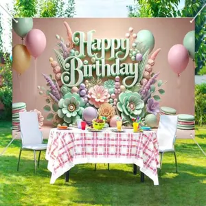 Women Birthday Banner Decoration, Floral Happy Birthday Backdrop, Party Celebration Poster, Cake Table Decor & Photo Booth Display