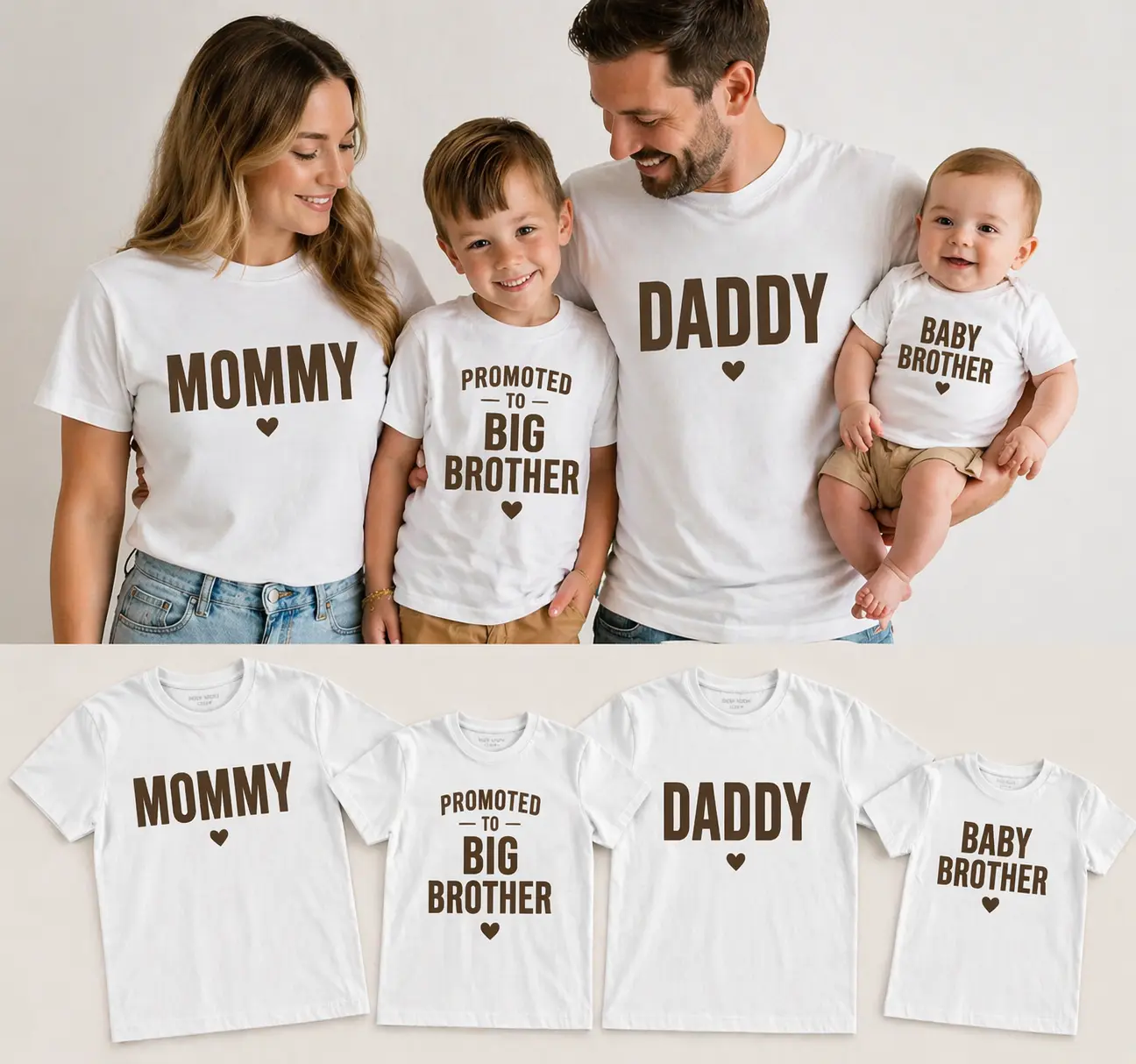 Family Matching Casual Clothes Set - Women's/Men's Short-Sleeve Shirts, Big Brother Tee, Baby Brother Bodysuit, Comfortable Soft Breathable Stylish Graphic Fabric for Hospital Pregnancy Announcements, Style, Shortsleeve, Statement, Daddy, Everyday, Round,