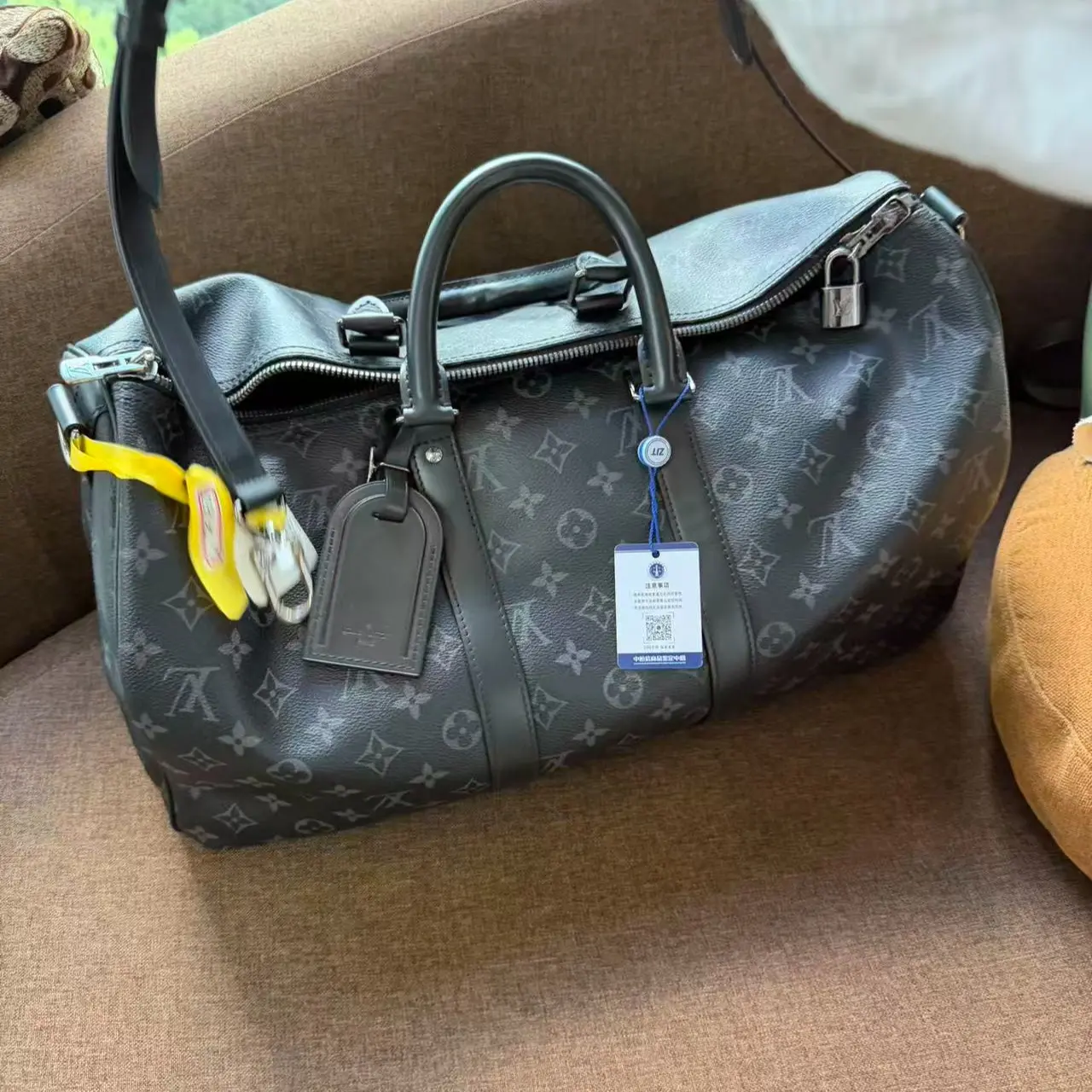Pre-owned Louis Vuitton bz Keepall Bandouliere 50 Monogram Eclipse Black Duffle Travel Bag With Strap