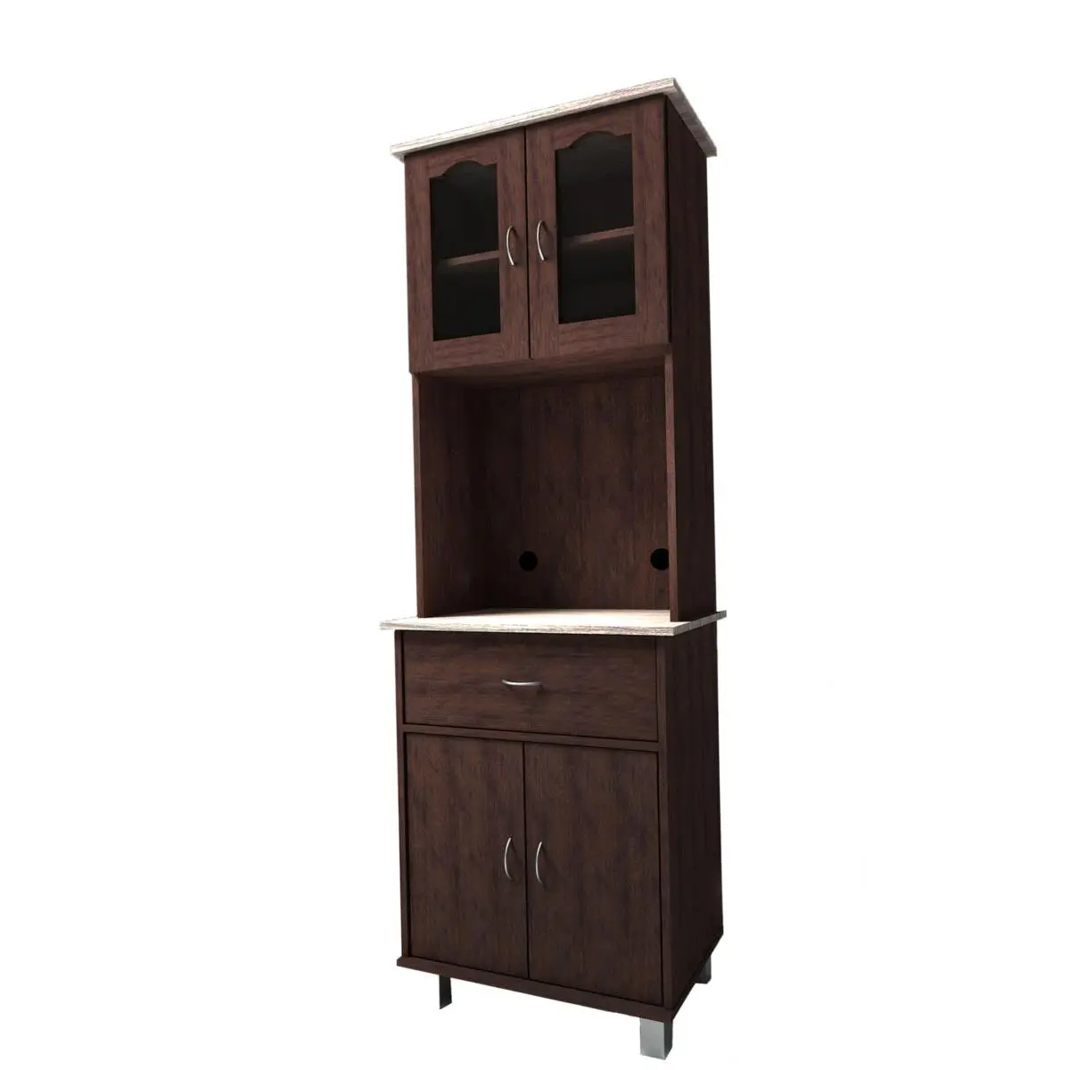 212 MAIN Chocolate-Grey Freestanding Wood Cupboard, Modern Sideboard with 1 Drawer, Top & Bottom Enclosed Spaces, Large Microwave Slot, 68.3x15.63x26.45in Commercial Restaurant Kitchen Modern Storage Cabinet