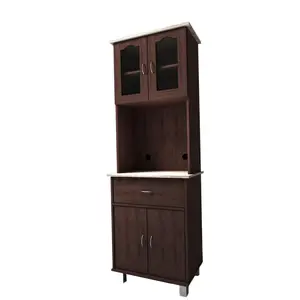 212 MAIN Chocolate-Grey Freestanding Wood Cupboard, Modern Storage Sideboard with 1 Drawer, Top & Bottom Enclosed Spaces, Large Size Microwave Slot, 68.3x15.63x26.45in Contemporary Look Commercial Restaurant Kitchen Cabinet