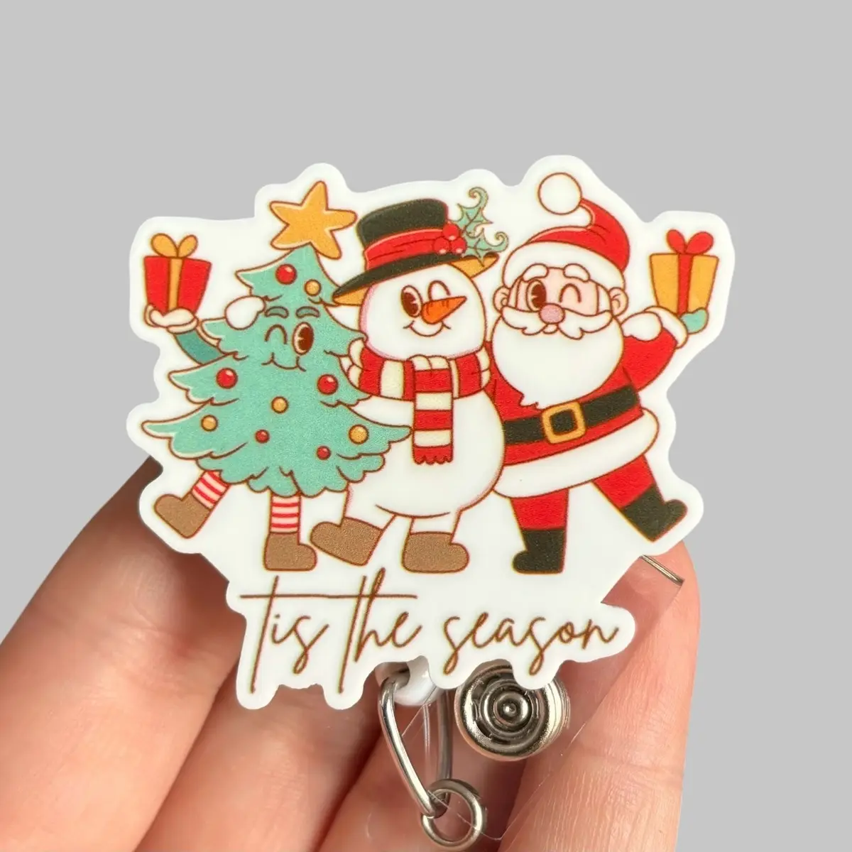 Glitter My Badge Christmas Santa badge reel for nurse and hospital workers. Badge clip Badge pull - Retractable swivel clip with a 360 rotation. Great gift for coworker.