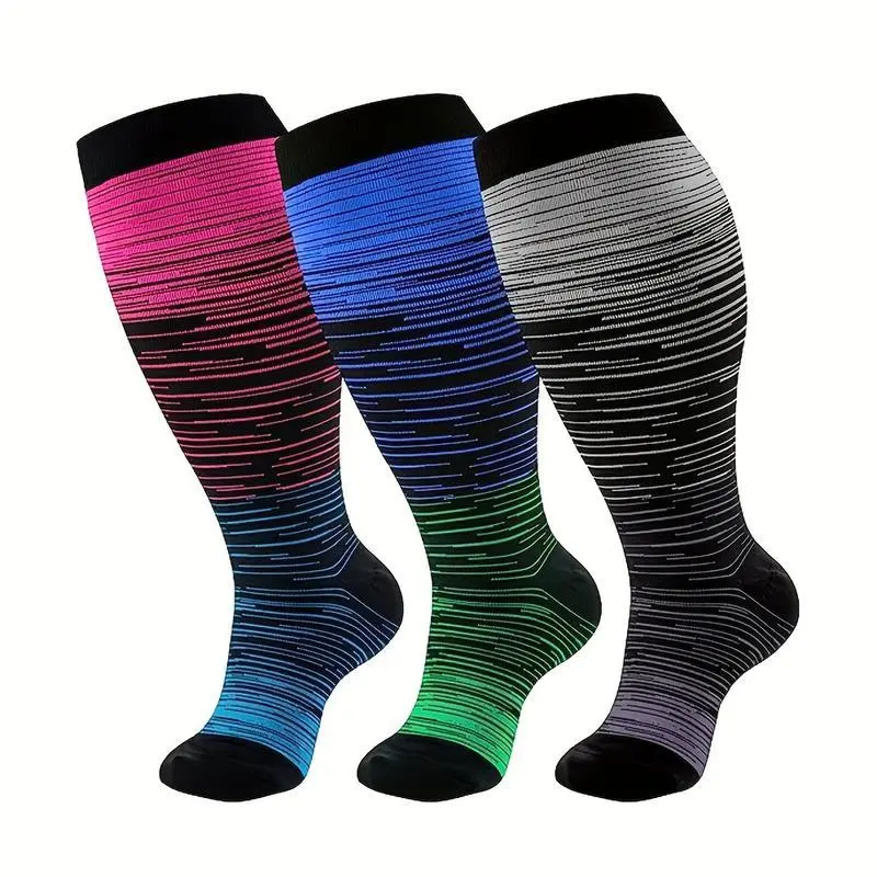 3 Pairs Plus Size Compression Socks, Knee High Nylon Blend with Spandex, Cartoon Pattern, Hand Wash Only, All-Season Knit Fabric Stockings for Women and Men, Supportive Legwear | Vibrant Design Socks | Durable Knit Socks, Cute SocksFYCTRE 3 Pairs Plus Size Compression Socks, Knee High Nylon Blend with Spandex, Cartoon Pattern, Hand Wash Only, All-Season Knit Fabric Stockings for Women and Men, Supportive Legwear | Vibrant Design Socks | Durable Knit Socks, Cute SocksFYCTRE