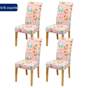 Easter Themed Chair Cover, 4/6 Counts Removable Washable Stretch Chair Slipcovers, Dustproof Chair Protector for Home Dining Room Hotel Office