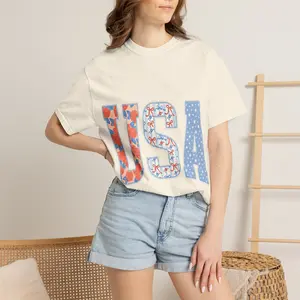 Comfort Colors® USA Patchwork T-Shirt, Patriotic Coquette Graphic Tee, 4th of July Shirt