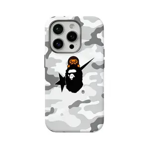 Two-Tone Spliced Camouflage "A BATHING APE" BAPE Monkey Pattern Film Phone Case — Compatible with iPhone 12, 13, 14, 15, 16, 17