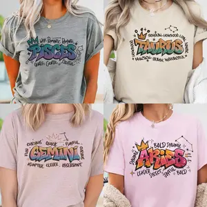 Astrology Zodiac Sign Tee, Horoscope Month Graphic T-Shirt, Celestial Star Shirt, Casual Women’s Graphic Top, Unique Birthday Gift, Christmas Gift - ANALO