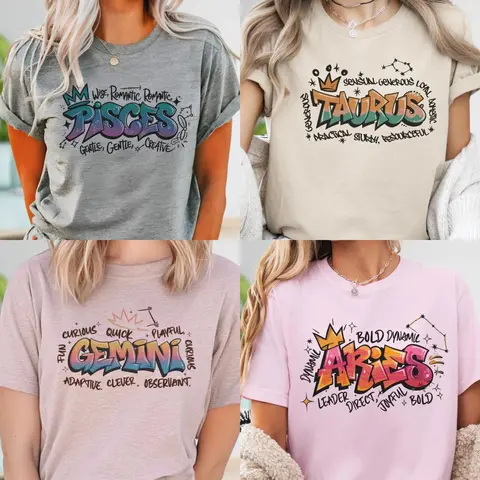 Astrology Zodiac Sign Tee, Horoscope Month Graphic T-Shirt, Celestial Star Shirt, Casual Women’s Graphic Top, Unique Birthday Gift, Christmas Gift - ANALO
