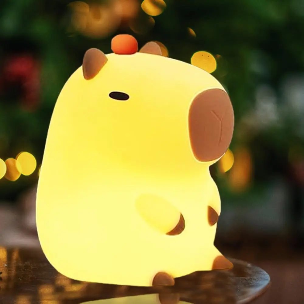 Capybara Night Light, Cute Water Pig Lamp, Adjustable Silicone Baby Night Light, Rechargeable LED Bedside Lamp, 20-Minute Timer, Faucet Control, Nightlight