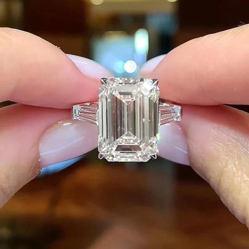 5CT 10CT Emerald Cut Moissanite Rings for Women 925 Sterling Silver Baguette 3-Stone Diamond Engagement Wedding Band Jewelry GRA