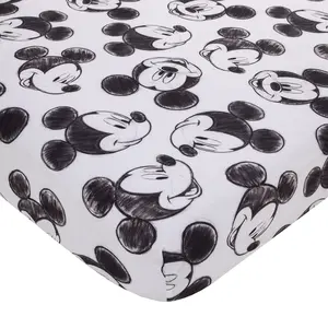 Mickey Mouse - Charcoal Black and White Smiling Mickey Mouse Nursery Fitted Crib Sheet