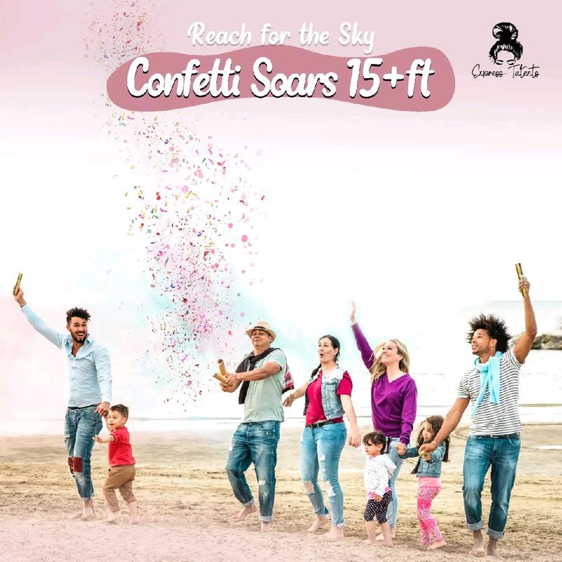 Gender Reveal Confetti Powder Cannons Set of 4 (2 Pink 2 Blue) 40pcs Team Boy Team Girl Voting Stickers