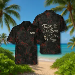 Tacos & Beer Button-Up Shirt, Desert Casual Cotton Blend Button Down Shirt, Foodie Shirt, Cinco, Tropical Hawaiian Shirt, Men Hawaiian Button Up Shirts, Funny Summer Shirt