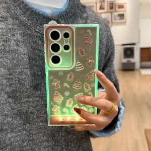 Sound-Control Glowing Aesthetic Christmas Gingerbread Man Phone Case, Hollow Cartoon Protective Cover, Couple Style for Samsung Galaxy S26 S24 S25  S24 ULTRA A35 A36 A55 A56 S25 Ultra