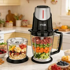 SPZTJK Electric Food Chopper & Processor | 2 Bowls, 2 Speeds & 4 Blades | Meat Grinder & Ice Crusher for Veggies, Nuts & Puree Meat Shredder Machine Multifunctional Kitchen Appliances