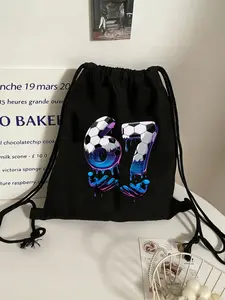 Women's Backpack with 67 Letter Print Design, Neon & Blue Football Pattern, Casual Foldable Shoulder Bag for Fans