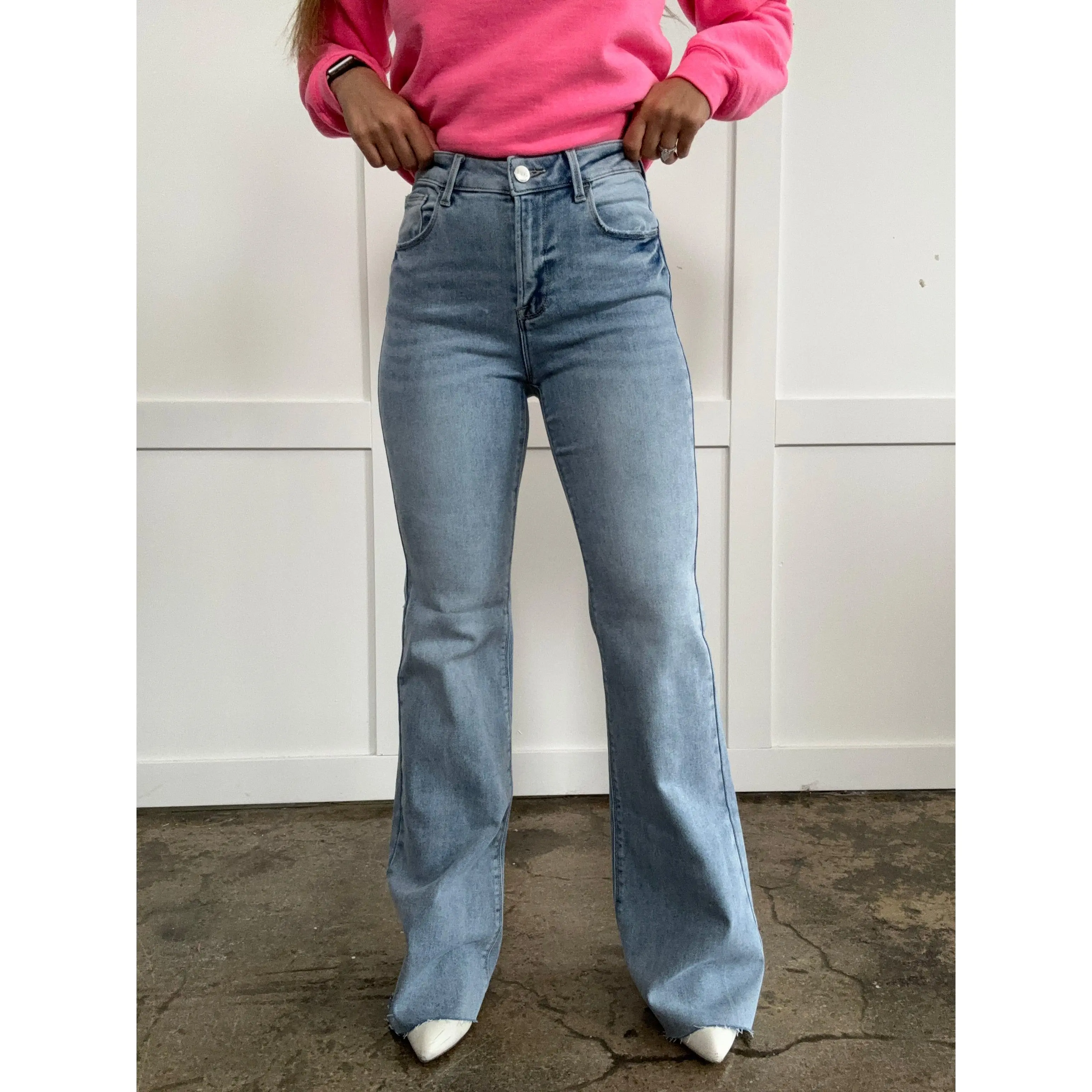 Luna High Rise Raw Cut Hem Bootcut Jeans