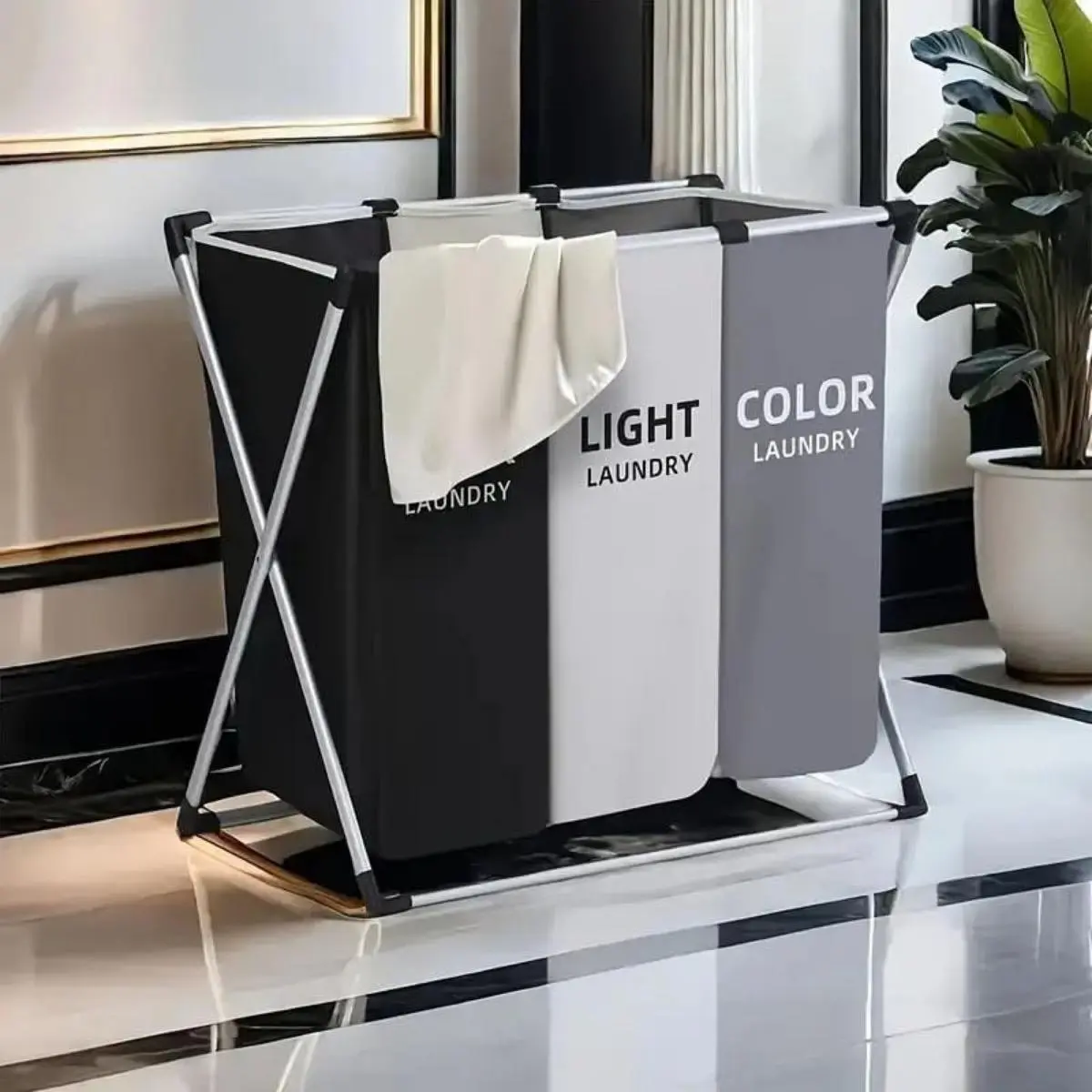 Laundry Basket Sorter, 3-Section Laundry Basket Organizer, Foldable Hamper/Sorter with Waterproof Oxford Bags and Aluminum Frame, Laundry Hamper Suitable for Laundry Rooms, Laundry Hampers, Oxford Cloth