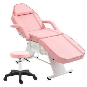 Dreamzon Massage Salon Tattoo Chair  with Two Trays Esthetician Bed with Hydraulic Stool,Multi-Purpose 3-Section Facial Bed Table, Adjustable Beauty Barber Spa Beauty Equipment, Pink