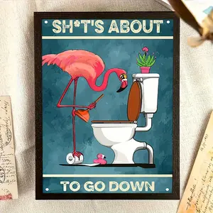 Flamingo Bathroom Wall Art, 1pc 12x16" Canvas Print, Humorous 'Sh*t's About to Go Down' Poster, Unframed, Vivid Color Home Decor for Bedroom, Living Room, Office, Cafes - Durable Wall Decoration