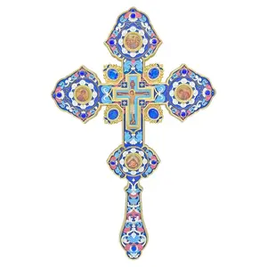 Orthodox Blessing Cross with Base, Byzantine Cross, Gold Plated Zinc Alloy, Church Supplies, Home Altar Decorations, Easter, Christian Gifts