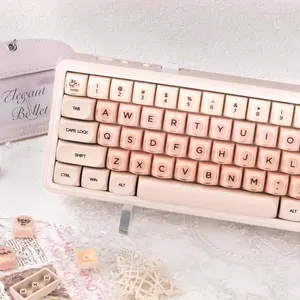 COOMICKEY MOA Profile PBT Keycaps Cute Pink Custom Jelly Keycap Foundation 136 Keys for US Layout Cherry Gateron MX Switches Mechanical Keyboards PC+PBT Material