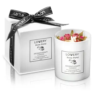 LOVERY Rose Scented Candle with Dried Flowers - 9oz Soy Wax Home Candle Aroma Decor