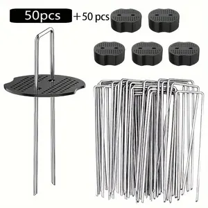 100pcs U-Shaped Galvanized Iron Tent Poles with Washers, Ideal for Outdoor Tents, Garden Fabric, Landscape Fabric, Weed Barrier