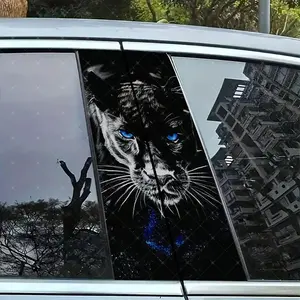 2pc Blue Eye Leopard Car B Pillar Protection Sticker, Easy Peel & Stick, Sunproof Waterproof Scratch Resistant, Fits All Cars