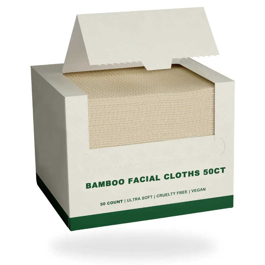 Bamboo Viscose Face Towels XL – Plant-Based, Ultra Soft & Disposable Dry Wipes for Makeup Removal & Skincare, 50 Count
