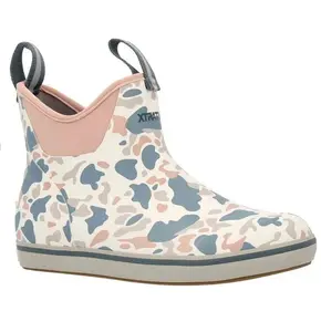 XTRATUF Women's 6" Ankle Deck Boots, IVORY DUCK CAMO - Waterproof Non-Slip Rubber Fishing Rain Boots with Cushioned Insole, Boating Sailing Outdoor Work Shoes, Gift for Her or Mom