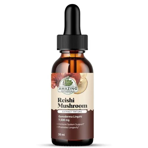 Amazing Botanicals Edible Reishi Mushroom Extract Tincture - 250mg per Serving Dual-Extract Dietary Liquid Supplement, 1oz/30mL Drops, Immunity Support, Vegan, Non-GMO, USA-Made, Sugar & Alcohol-Free, Healthcare, Gluten-Free