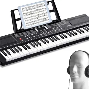 VEVOR 61 Key Digital Keyboard Piano, 200 Tones 200 Rhythms, Electric Portable Piano Keyboard Kit with 60 Demo Songs Built - In Dual Speakers Headphones, Piano Stickers for Beginners Learning