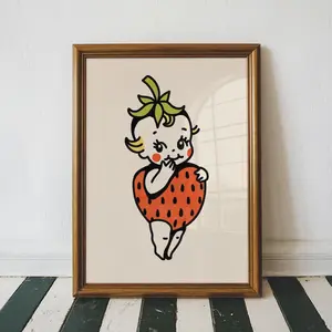 strawberry kewpie art Poster Unframed  cute kewpie wall art tattoo flash decor Poster Unframed  UN