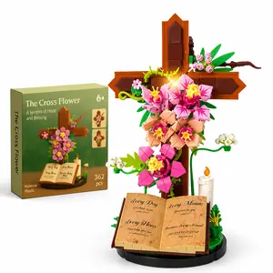 Jesus Cross Set,Flower Building Block Set for Adults, Faith Inspired Crucifix Brick Model with Floral Design, Religious Home Desk Decor, Christian Gift for Easter, Prayer Room