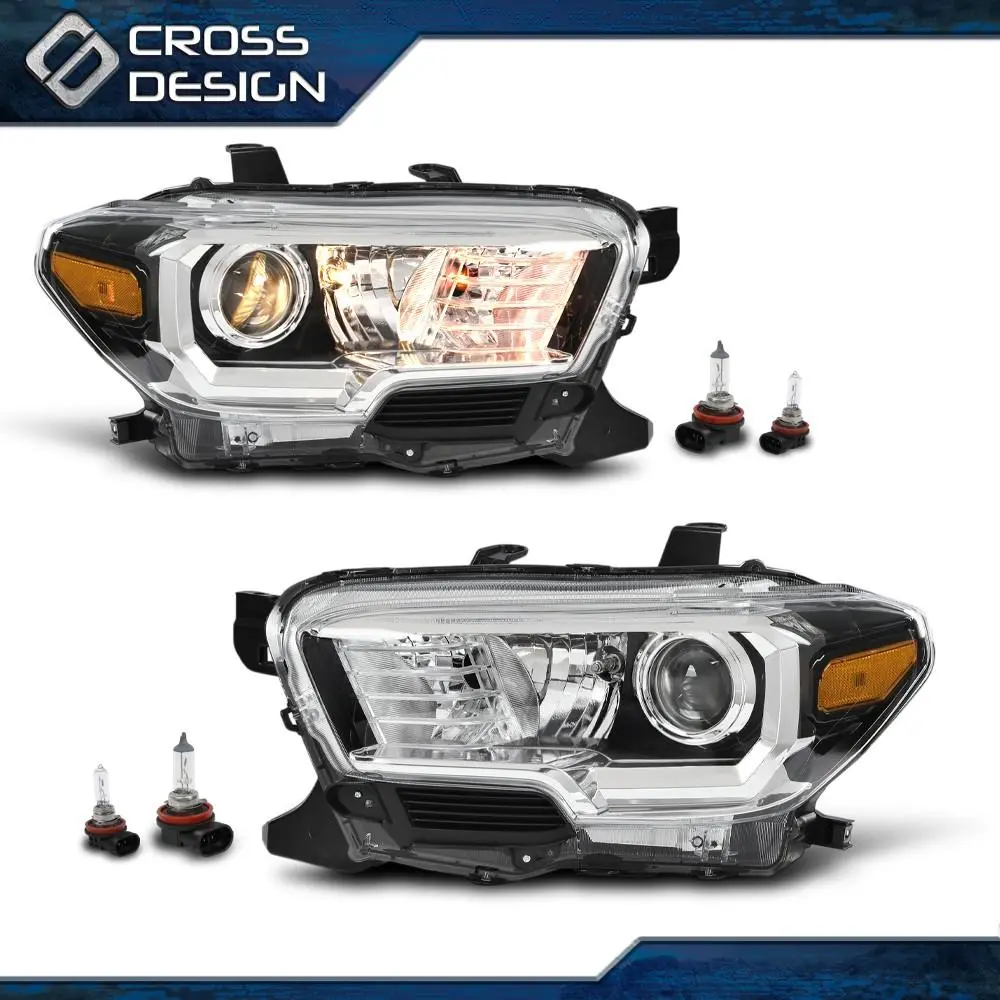 CROSSDESIGN Headlights w/o LED DRL Fit For 2016-2017 Toyota Tacoma Left+Right Headlamps