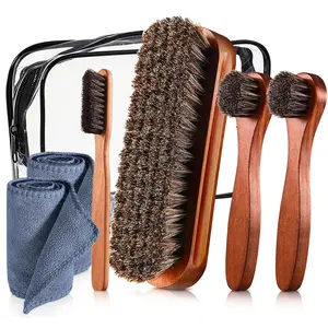 7 Pcs Horsehair Shoe Shine Brush Kit – Premium Shoe Polish Dauber Applicators, Leather Cleaning Brushes for Shoes, Boots Care – Complete Professional Shoe Shining Set for Men & Women – Perfect for Dress Shoes, Work Boots, Sneakers, and Handbags