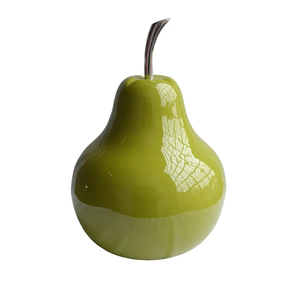 HomeRoots 354657 Aluminium Baked Enamel Decorative Accent - 11x11x16 in. Buffed & Green Extra Large Pear Statue, Durable Home Supplies Home Decor
