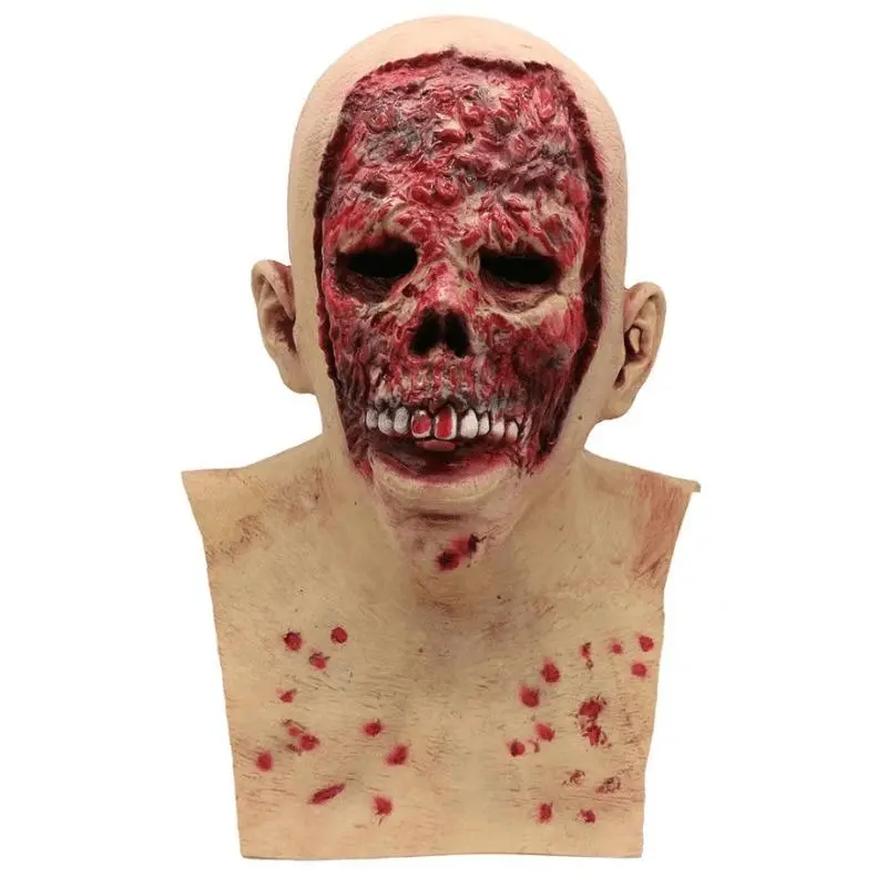 Scary Bloody Zombie Latex Mask, Rotted Face Monster Head Mask With Neck, Halloween Cosplay Horror Costume Party Prop Eye Photo