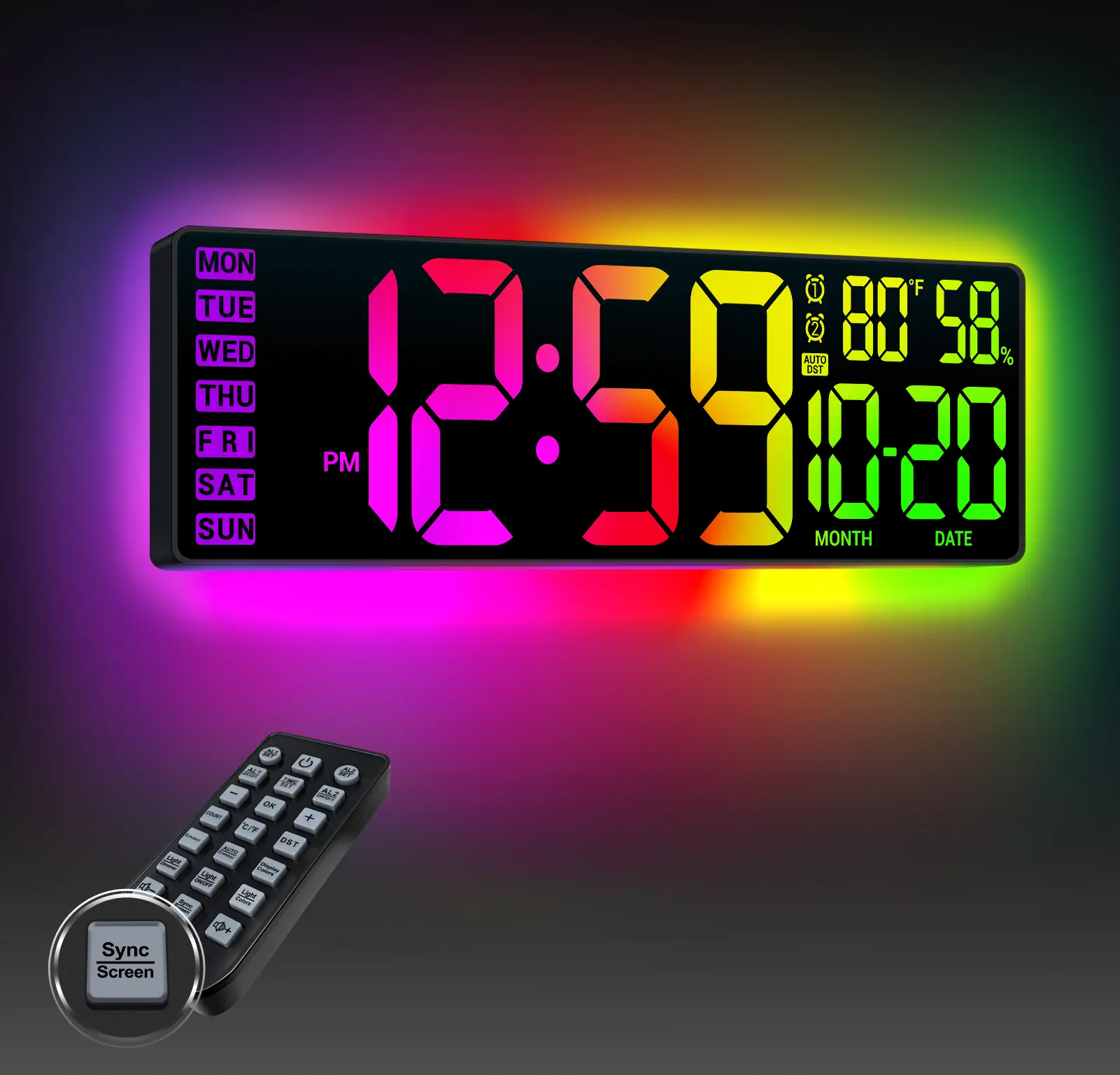 16in New RGB Multifunctional Alarm Clock - ABS Digital Wall Mount Clock with Countdown Timer, Wall Decor for Living Room, Ideal for House Warming Gifts, New Rgb - 16Inch